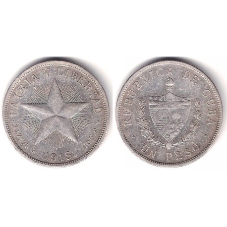 (15.2) Cuba. 1915. 1 Peso (MBC) (Plata)