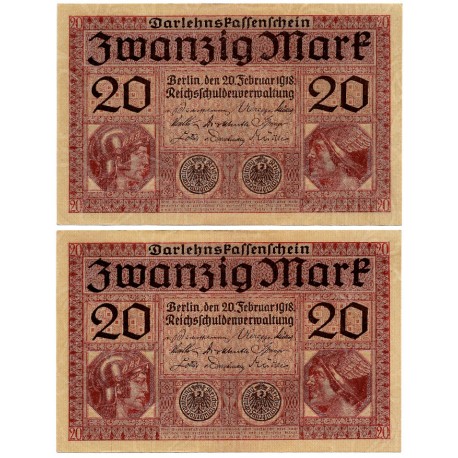 (57) Imperio Alemán. 1918. 20 Mark (EBC+) Pareja Correlativa