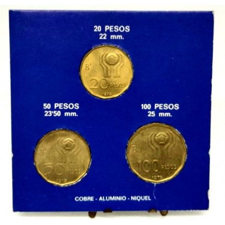 Argentina. 1978. Blister Mundial de Fútbol. 3 Monedas (SC)