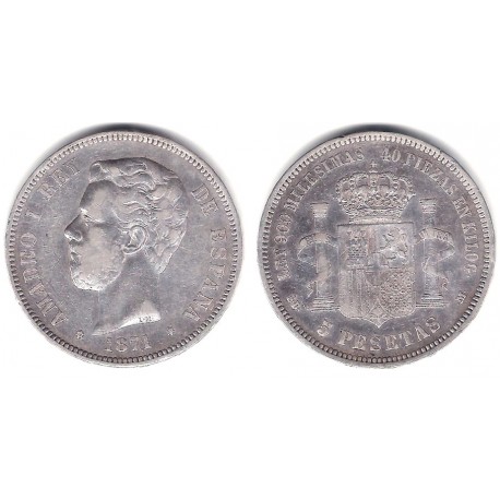 Amadeo I. 1871*(18-71). 5 Pesetas (BC/BC+) (Plata) Ceca de Madrid SD-M