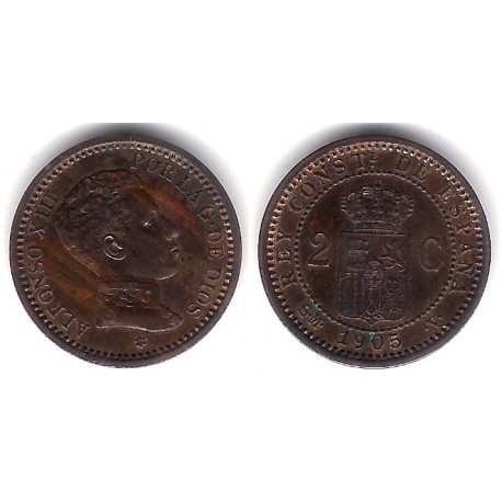 Alfonso XIII. 1905*(05). 2 Céntimos (MBC) Ceca de Madrid SM-V