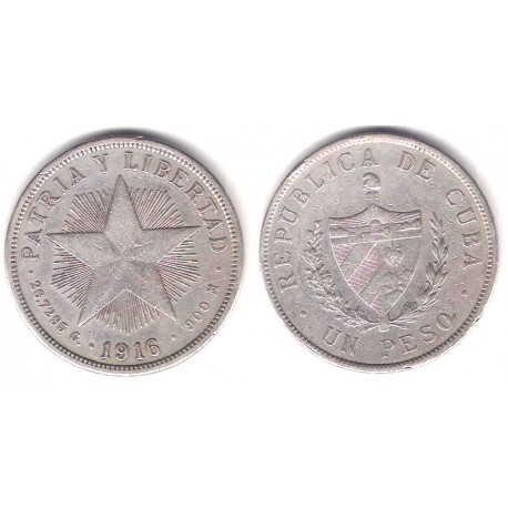 (15.2) Cuba. 1916. 1 Peso (MBC) (Plata)