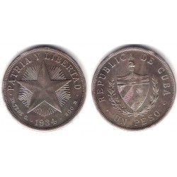 (15.2) Cuba. 1934. 1 Peso (MBC) (Plata)