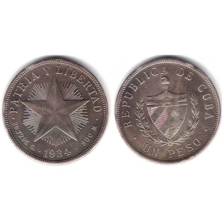 (15.2) Cuba. 1934. 1 Peso (MBC) (Plata)