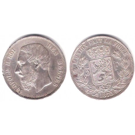(24) Bélgica. 1873. 5 Francs (MBC) (Plata)