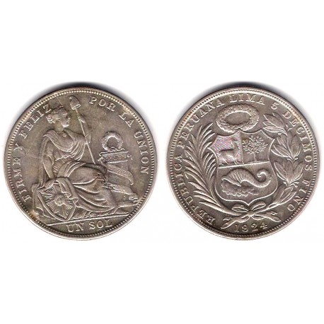(218.1) Perú. 1924. 1 Sol (MBC+) (Plata)