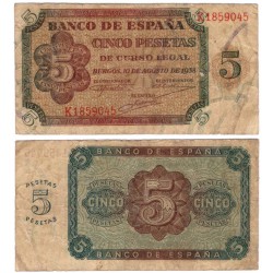 Estado Español. 1938. 5 Pesetas (BC/BC+) Serie K