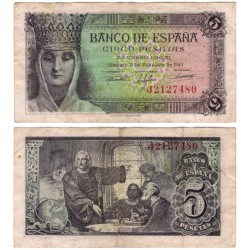 Estado Español. 1943. 5 Pesetas (BC+) Serie J