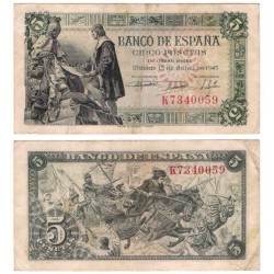 Estado Español. 1945. 5 Pesetas (BC+) Serie K