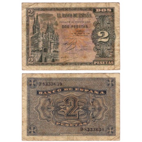 Estado Español. 1938. 2 Pesetas (BC/BC-) Serie D