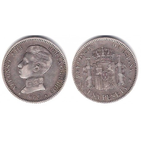 Alfonso XIII. 1903*(19-03). 1 Peseta (MBC-) (Plata) Ceca de Madrid SM-V