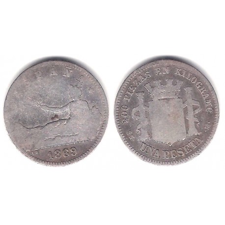 Gobierno Provisional. 1869*(-----). 1 Peseta (BC-) (Plata) Ceca de Madrid SN-M
