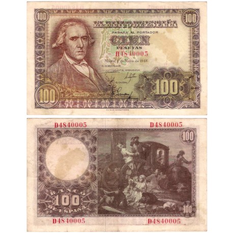 Estado Español. 1948. 100 Pesetas (MBC-) Serie D. Mancha