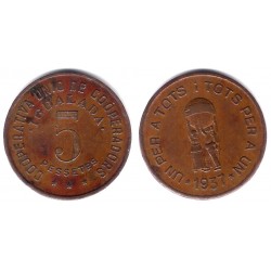 Cooperativa Unió de Cooperadors. Igualada. 1937. 5 Pesetas (MBC+)