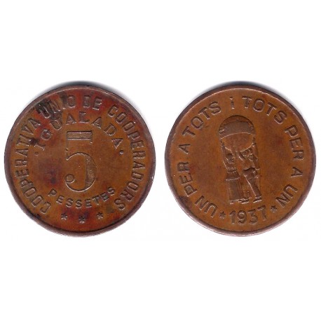 Cooperativa Unió de Cooperadors. Igualada. 1937. 5 Pesetas (MBC+)