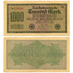 (76b) Imperio Alemán (Weimar). 1922. 1000 Mark (MBC+) Leve rotura margen izquierdo