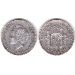 Alfonso XIII. 1893*(18-93). 5 Pesetas (EBC/EBC-) (Plata) Ceca de Madrid PG-V