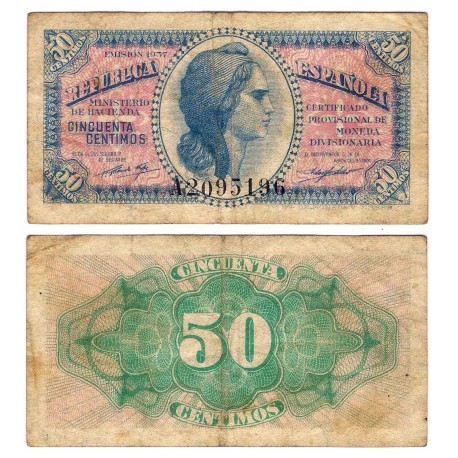 España (II República). 1937. 50 Céntimos (MBC-) Serie A