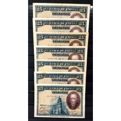España. 1928. Lote de 7 Billetes de 25 Pesetas (MBC)