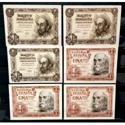 España. 1951/1953. Lote de 6 Billetes de 1 Peseta (EBC/EBC+)