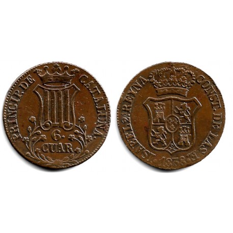 Isabel II. 1838. 6 Cuartos (BC/BC+) Ceca de Cataluña