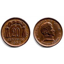 (177) Chile. 1950. 20 Centavos (EBC+)
