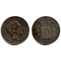 Alfonso XII. 1878. 10 Céntimos (MBC-) Ceca de Barcelona OM