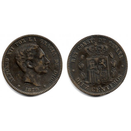 Alfonso XII. 1879. 10 Céntimos (MBC+) Ceca de Barcelona OM