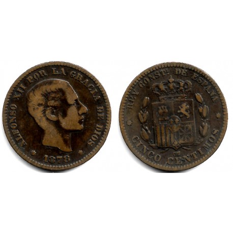 Alfonso XII. 1878. 5 Céntimos (BC) Ceca de Barcelona OM