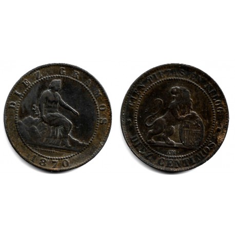 Gobierno Provisional. 1870. 10 Céntimos (MBC) Ceca de Barcelona OM