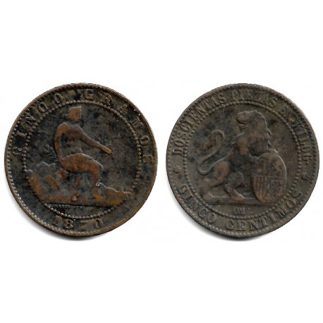 Gobierno Provisional. 1870. 5 Céntimos (BC/BC+) Ceca de Barcelona OM