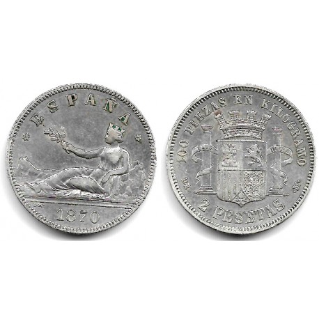 Gobierno Provisional. 1870*(18-74). 2 Pesetas (MBC) (Plata) Ceca de Madrid DE-M