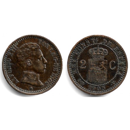 Alfonso XIII. 1905*(05). 2 Céntimos (MBC+) Ceca de Madrid SM-V