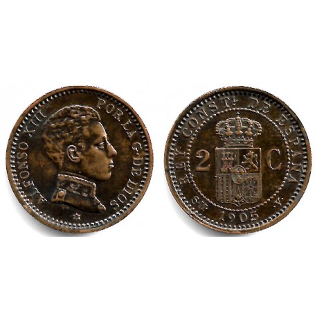 Alfonso XIII. 1905*(05). 2 Céntimos (EBC+) Ceca de Madrid SM-V