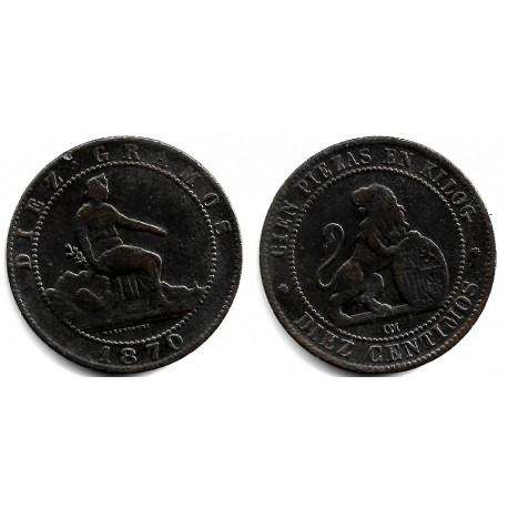 Gobierno Provisional. 1870. 10 Céntimos (BC) Ceca de Barcelona OM