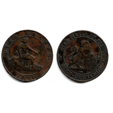 Gobierno Provisional. 1870. 10 Céntimos (BC+) Ceca de Barcelona OM