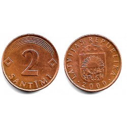 (21) Letonia. 2000. 2 Santimi (MBC+)