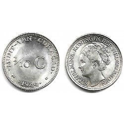 (43) Curasao. 1944D. 1/10 Gulden (EBC+) (Plata)