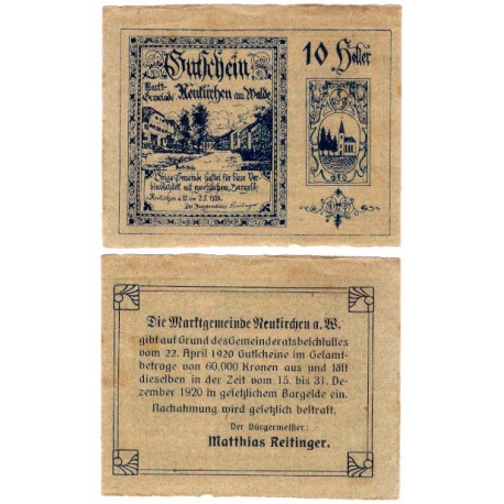 Neukirchen am Walde (Alta Austria). 1920. 10 Heller (MBC)