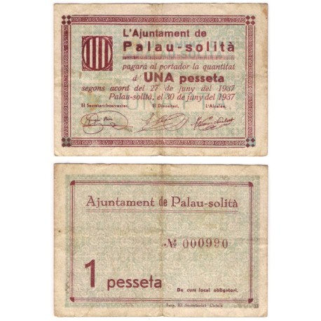 Palau-Solità. 1937. 1 Peseta (BC/BC+)