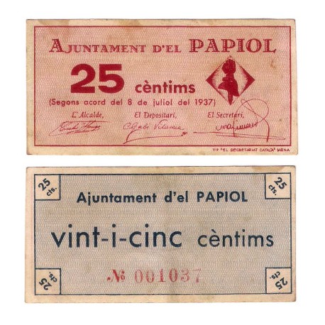 El Papiol. 1937. 25 Céntimos (MBC-)