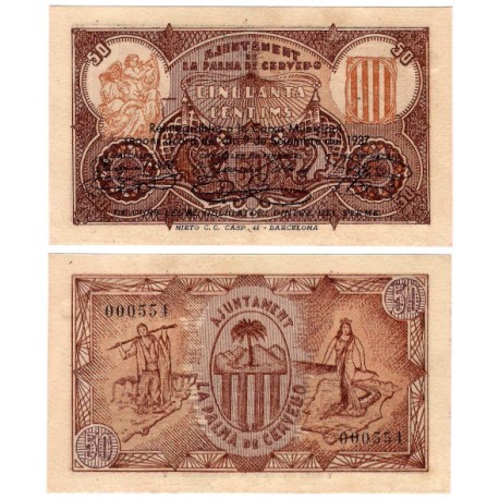 La Palma de Cervelló. 1937. 50 Céntimos (SC)
