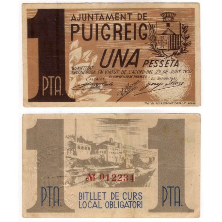 Puigreig. 1937. 1 Peseta (EBC)