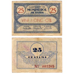 Monistrol de Bages. 1937. 25 Céntimos (MBC)