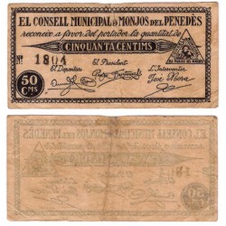 Monjos del Penedés. 1937. 50 Céntimos (MBC) Leve rotura margen superior