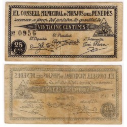 Monjos del Penedés. 1937. 25 Céntimos (MBC)