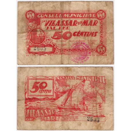 Vilassar de Mar. 1937. 50 Céntimos (BC+)
