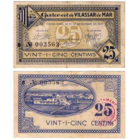 Vilassar de Mar. 1937. 25 Céntimos (MBC)