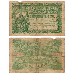 Subirats. 1937. 50 Céntimos (BC/BC+) Rotura en margen superior