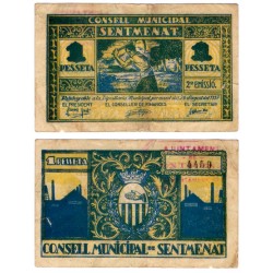 Sentmenat. 1937. 1 Peseta (MBC-) Leve rotura margen derecho